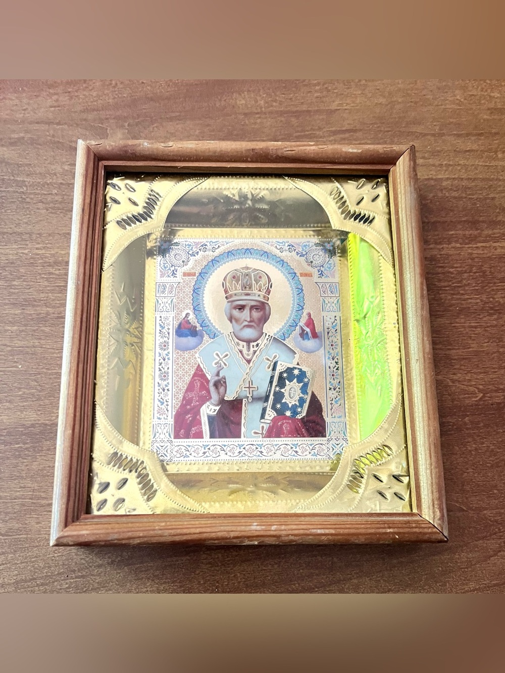 Framed Religious Icon with Gold Accents